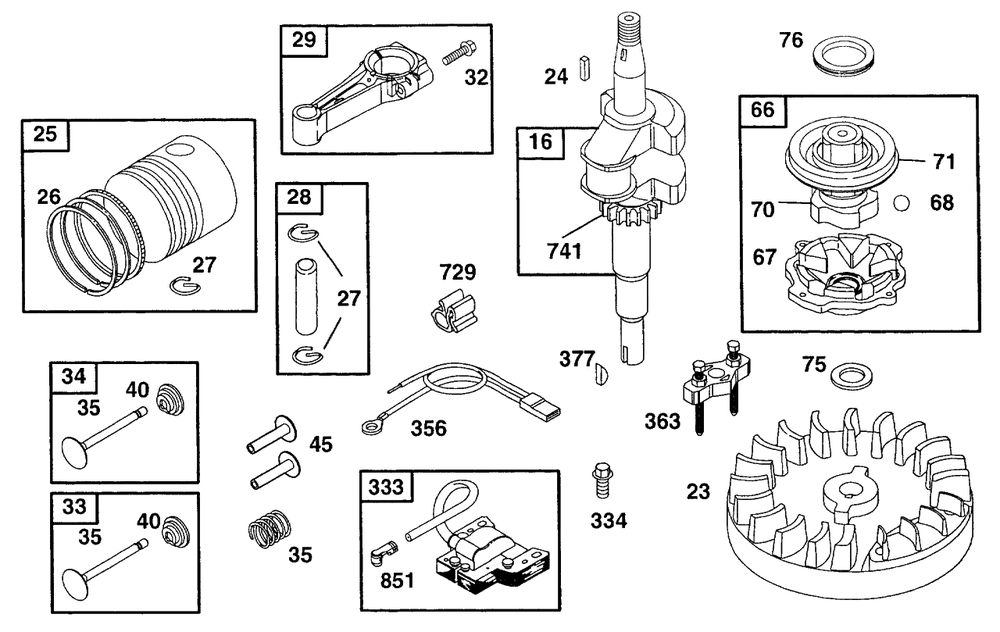 Piston Grp,armature,flywheel Diagram and Parts List for 96982-7051-01  Briggs and Stratton Engine
